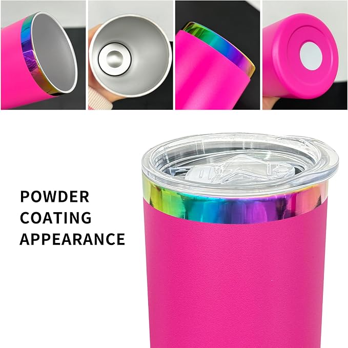 20 oz Skinny Tumblers Stainless Steel Tumbler with Lid and Straw Double Wall Vacuum Insulated Coffee Mug 20oz Powder Coated Cup for Hot and Cold Drinks(Rosy,4 pack) - Image 3
