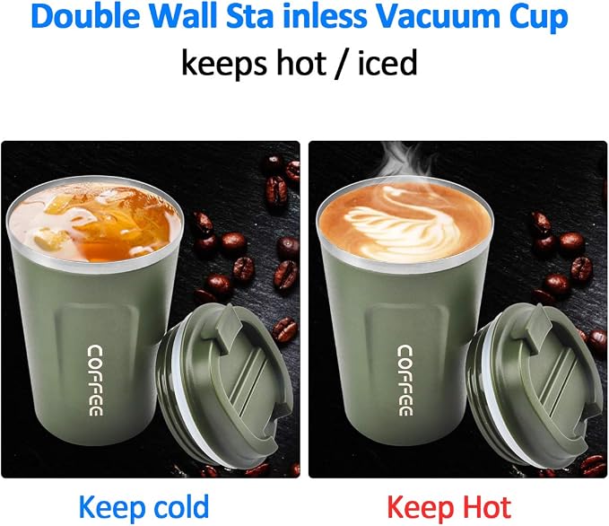CS COSDDI 12 oz Stainless Steel Vacuum Insulated Tumbler - Coffee Travel Mug Spill Proof with Lid - coffee Cup for Keep Hot/Ice Coffee,Tea and Beer (Green) - Image 7