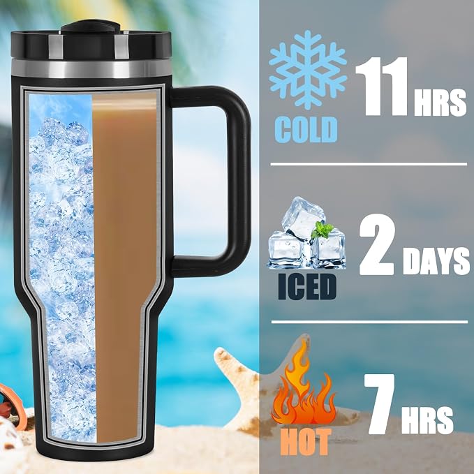 4 Pack 40 Oz Tumblers with Handle Bulk, Double Wall Vacuum Insulated Stainless Steel Tumblers with Lid and Straw, 40 oz Cups with Silicone Spill Proof Stopper Set (Black-2,White-2) - Image 4