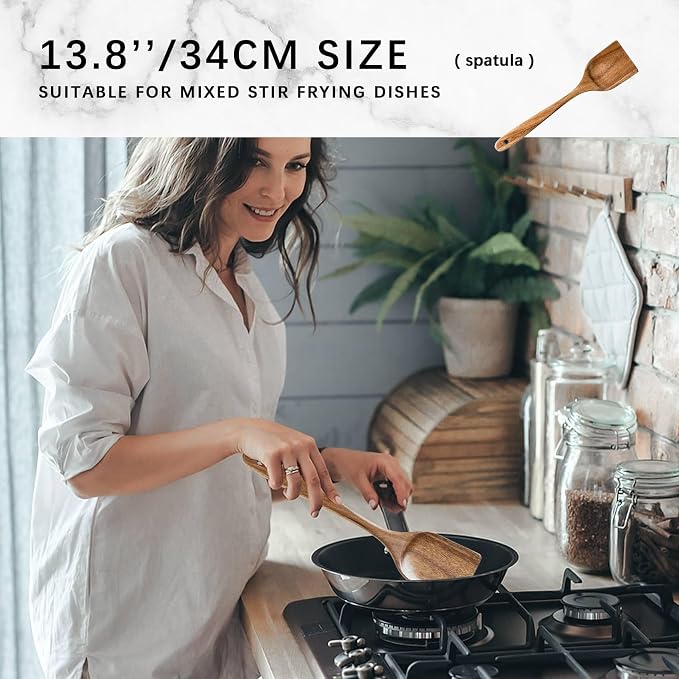 Wooden Spoons for Cooking, Nonstick Cooking Utensil Set - Image 3