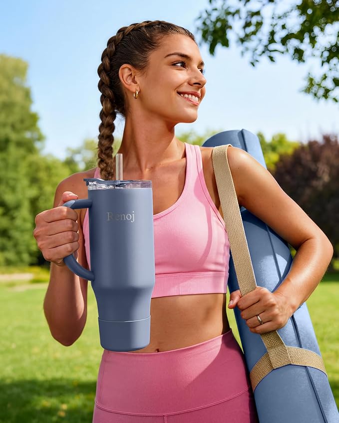 Renoj Insulated Mug 100% Leak Proof Insulated Water Bottle for Iced Coffee & Hot Drinks - Fits Car Cup Holder, Ideal Gift, 2 Straws & Silicone Boot - SnapShift Navy Blue 32 oz - Image 6