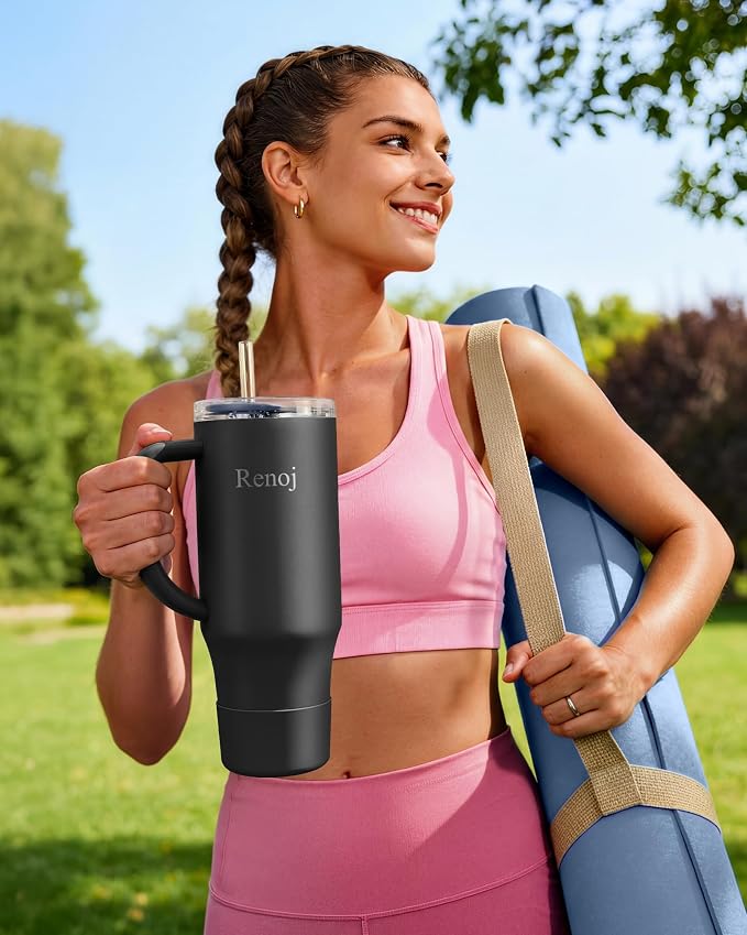 Renoj Insulated Mug 100% Spill Resistant Insulated Water Bottle for Iced Coffee & Hot Drinks - Fits Car Cup Holder, Ideal Gift, 2 Straws & Silicone Boot - FlexSlide White 32 oz - Image 6