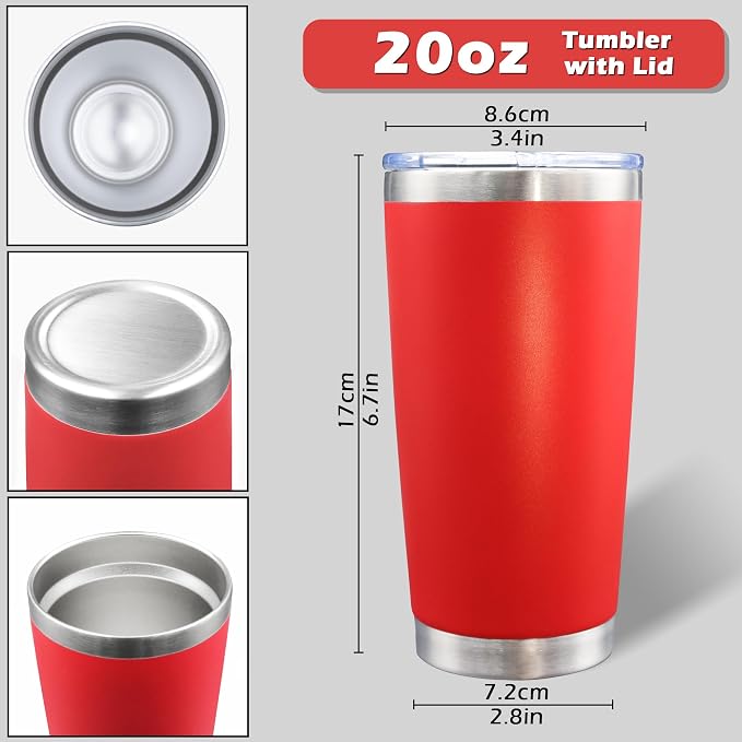 AIANJI 20oz Tumbler Bulk Stainless Steel Tumblers with Lid Vacuum Insulated Double Wall Travel Coffee Mug Powder Coated Tumbler Cup for Hot and Cold Drinks(Red, 1 pack) - Image 5