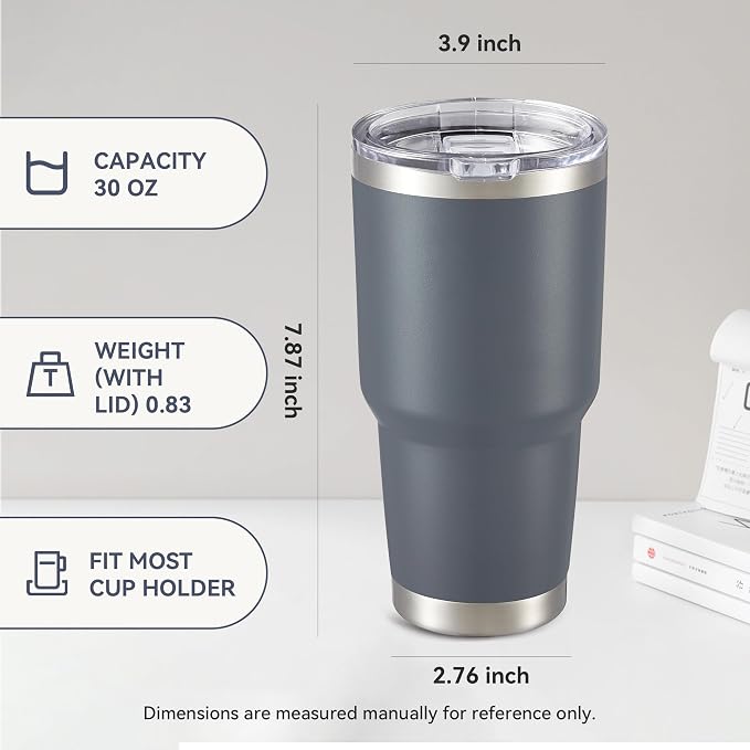 30 oz Tumbler with Lid Stainless Steel Tumblers Bulk Vacuum Insulated Cup Reusable Powder Coated Travel Mug Double Wall Leak Proof Cups Keep Cold Drinks for 12 Hours Gray, Set of 8 - Image 4