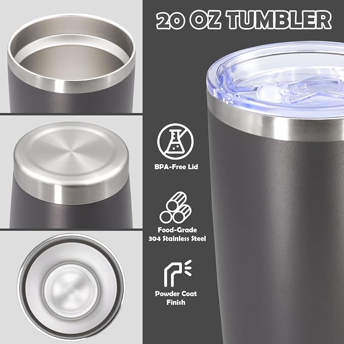 20oz Tumbler Stainless Steel Tumbler Cup with Lid Vacuum Insulated Double Wall Travel Mug, Durable Powder Coated Travel Coffee Tumbler Mug for Hot & Cold Drinks, Grey,1 Pack - Image 3
