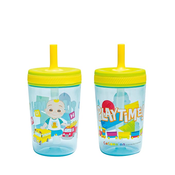 Zak Designs 15oz Cocomelon Kelso Tumbler Set, Leak-Proof Screw-On Lid with Straw Made of Durable Plastic and Silicone, Perfect Bundle for Kids by ZakDesigns