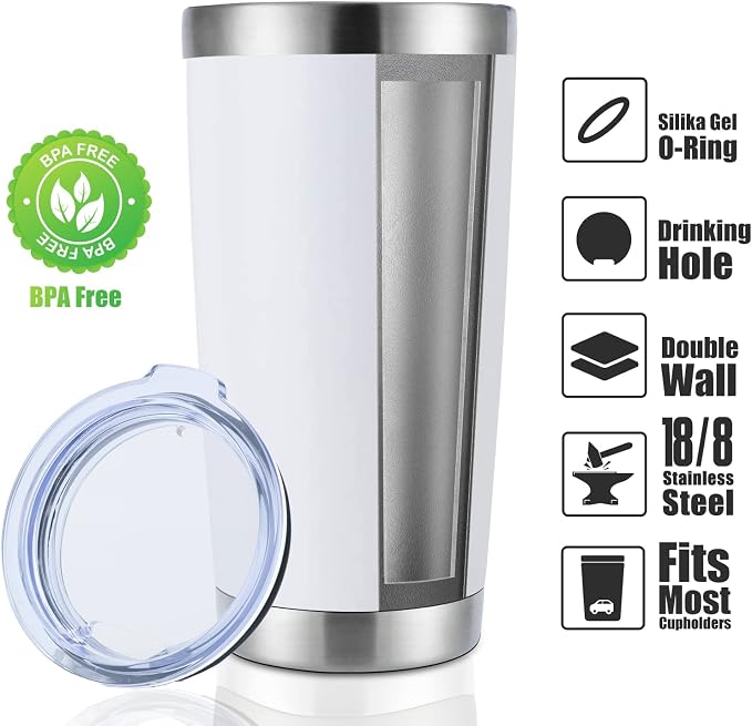 DOMICARE 20oz Stainless Steel Tumbler Bulk with Lid, Double Wall Vacuum Insulated Travel Mug, Powder Coated Coffee Cup, Powder White, 4 Pack - Image 2