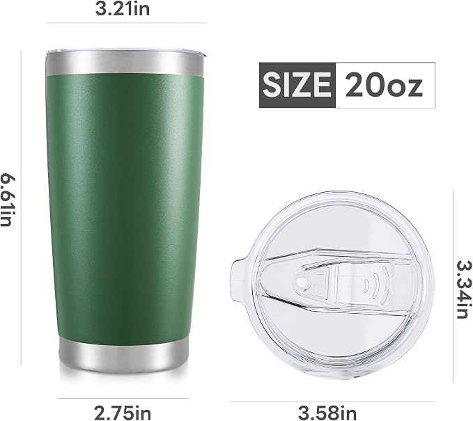 20 oz Tumbler with Lid Stainless Steel Insulated Tumblers Bulk Double Wall Vacuum Cups Powder Coated Travel Mug Keep Drinks Cold and Hot, Dark Green, 12 Pack - Image 7
