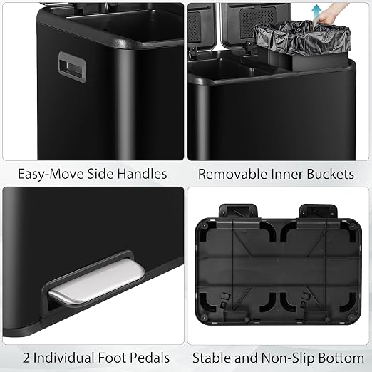 SUPER DEAL Kitchen Trash Can, 16 Gallon 60L Dual Garbage and Recycling Can - Image 6
