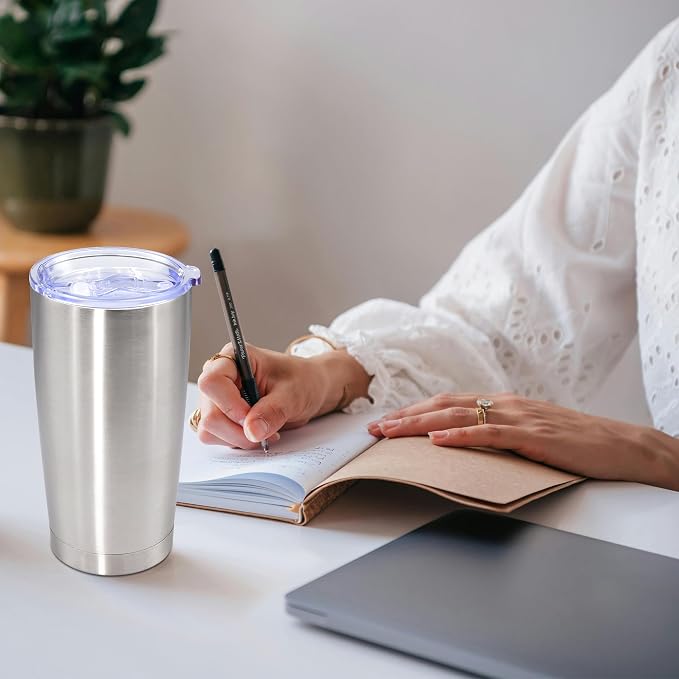 20oz Tumbler Stainless Steel Tumbler Cup with Lid Vacuum Insulated Double Wall Travel Mug, Durable Powder Coated Travel Coffee Tumbler Mug for Hot & Cold Drinks, Stainless Steel,1 Pack - Image 2