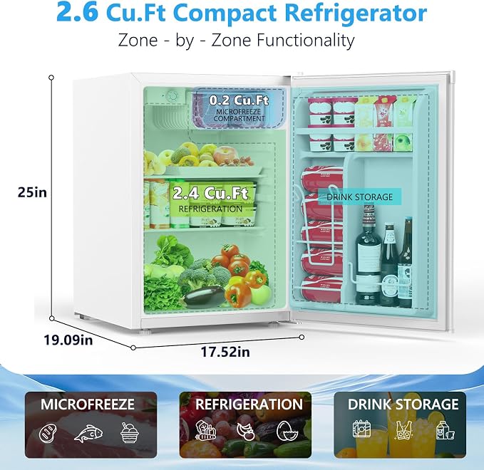 COWSAR 3.2 Cu.Ft Mini Fridge with Freezer for Bedroom Office, White | Single Reversible Door, 7 Temperature Settings, Energy Saving, 2 Removable Shelves, Compact Small Fridge for Apartment Dorm - Image 2