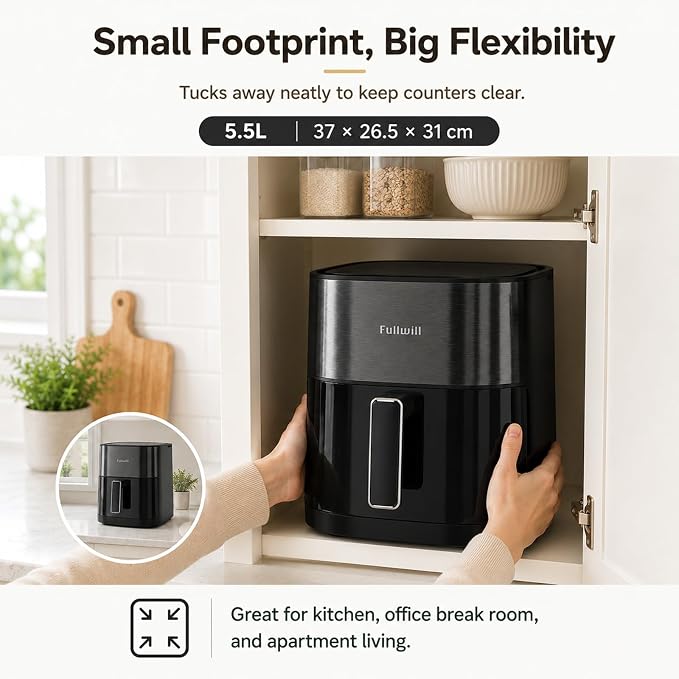 Fullwill 6Qt Air Fryer with Window, Dual Heating, 14-in-1/12 Presets (Wings, Steak, Fries, Pizza), 392°F, 1700W, Nonstick & Dishwasher-Safe Basket, PFOA-Free, Oil-Free Fast Cooking - Image 8
