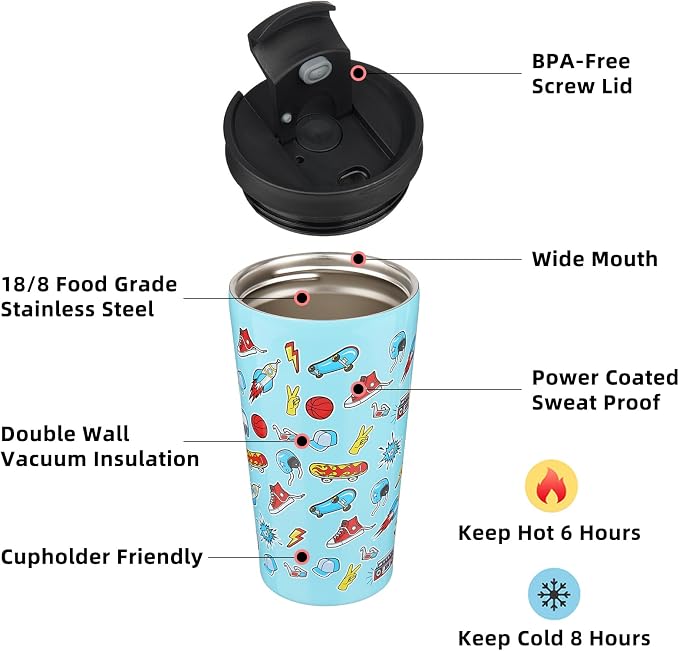 BJPKPK 18oz Insulated Tumbler With lid And Straw Stainless Steel Tumblers Travel Coffee Mug Reusable Thermal Cup,Playground - Image 2