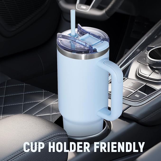 COKTIK 40 oz Tumbler With Handle and Straw, Insulated Tumbler With Leakproof Lids, Stainless Steel|BPA-Free, Cold for 24 H (Silent Sky) - Image 6