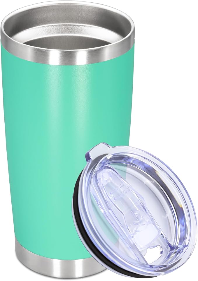 20oz Tumbler Stainless Steel Tumbler Cup with Lid Vacuum Insulated Double Wall Travel Mug, Durable Powder Coated Travel Coffee Tumbler Mug for Hot & Cold Drinks, Light Blue,1 Pack by AUWBON