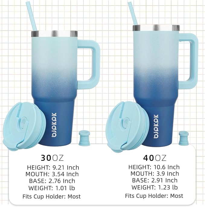 BJPKPK Tumbler With Handle 30 oz Stainless Steel Insulated Tumbler With Lid And Straw For Water Or Ice Coffee,Sky - Image 4