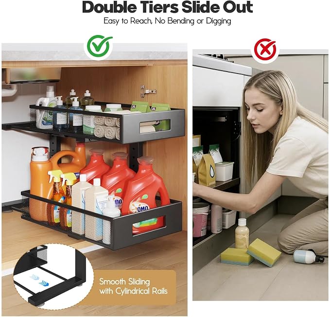 1 Pack 17IN Depth Under Sink Organizer, 2-Tier Pull Out Cabinet Organizer - Image 7