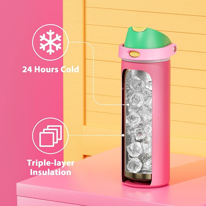 24 oz Insulated Water Bottle for Women: Meoky Stainless Steel Water Bottle with 2-in-1 Straw and Spout Lid - Leak Proof, Cold for 24 Hours, Fits in Car Cup Holder, BPA-Free for Sports Travel, Ruby - Image 5