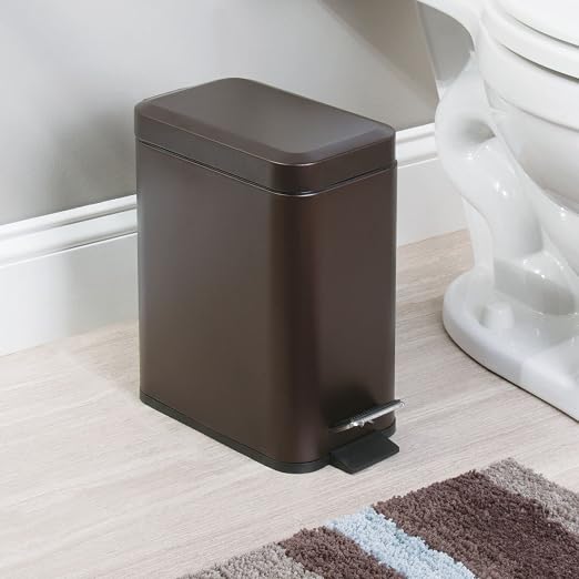 mDesign Small Modern 1.3 Gallon Rectangle Metal Lidded Step Trash Can, Compact - Image 3