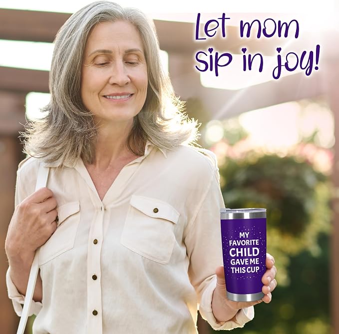 TEEZWONDER Christmas Birthday Gifts for Mom from Daughter Son - Favorite Child 20 oz Stainless Steel Insulated Coffee Tumbler with Lid - Mothers Mama Birthday Gifts, Funny Tumbler for Women - Image 5