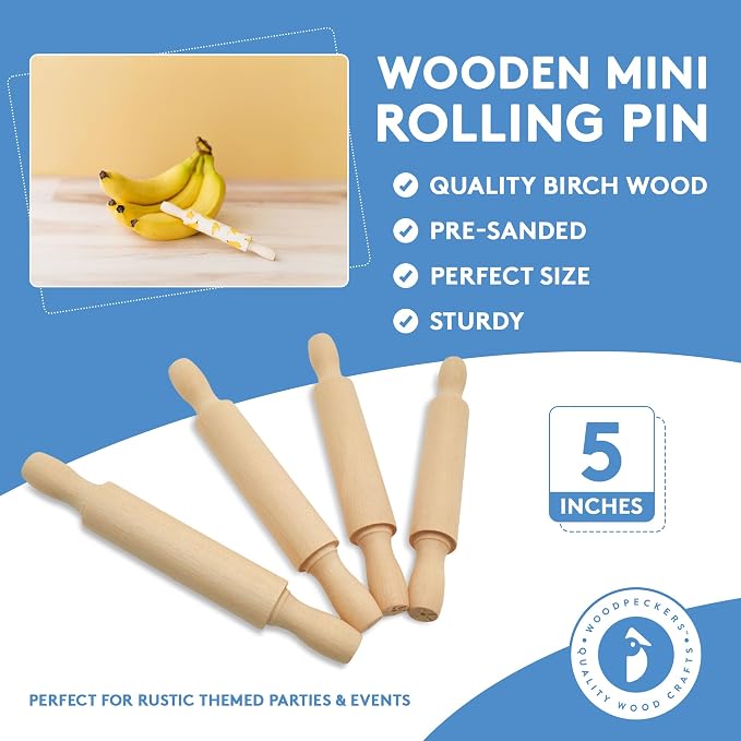 Wooden Mini Rolling Pin, 5 Inches Long, Party Favors by Woodpeckers - Image 3
