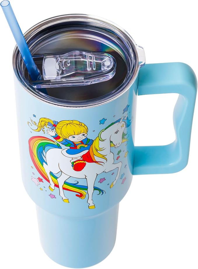 Silver Buffalo Rainbow Brite Featuring Starlite Stars Double Walled Stainless Steel Tumbler with Handle and Straw, Fits in Standard Cup Holder, 40 Ounces - Image 3