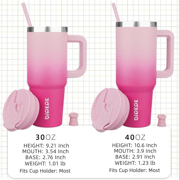 BJPKPK 40oz Stainless Steel Insulated Tumbler With Handle And Lid Straw Travel Coffee Mug Thermal Cup,Cherry Blossom - Image 4