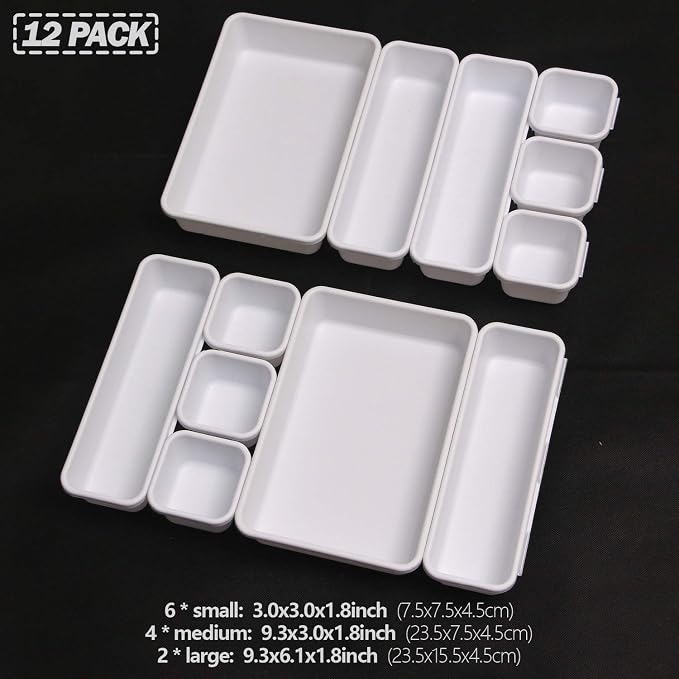 Set of 12 Interlocking Desk Drawer Organizer Tray Dividers Plastic Shallow - Image 2