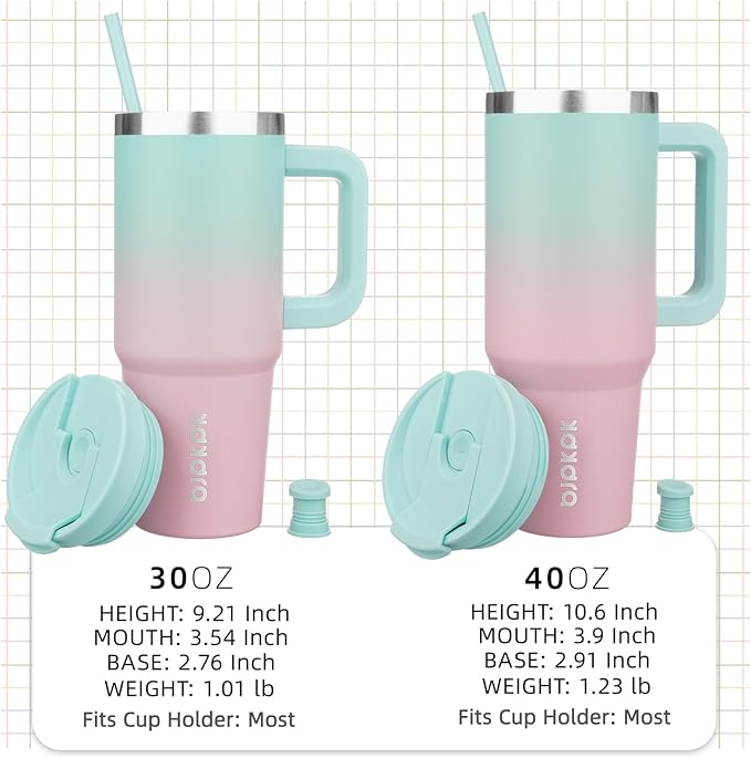 BJPKPK Tumbler With Handle And Straw 40oz Insulated Tumbler Cups With Lid Stainless Steel Travel Coffee Mug,Bubble Gum - Image 4