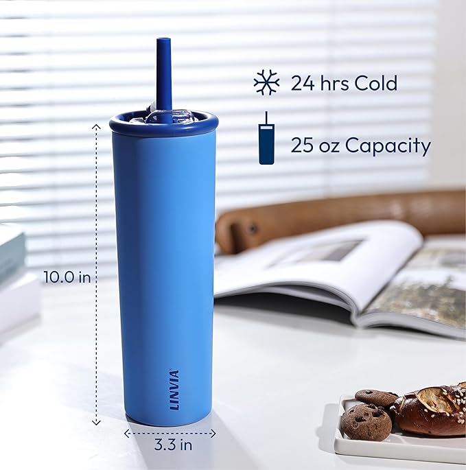 Candy Tumbler, 25 oz Insulated Stainless Steel Water Bottle, 2-in-1 Lid with Flexible Straw, BPA-Free, Cup Holder Friendly, Dishwasher Safe, Ocean Blue - Image 3