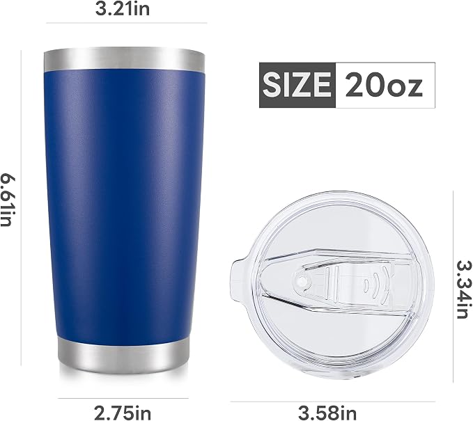 20 oz Tumbler with Lid Stainless Steel Double Wall Vacuum Insulated Tumblers Powder Coated Cups Travel Mug Keep Drinks Cold and Hot, Blue - Image 7
