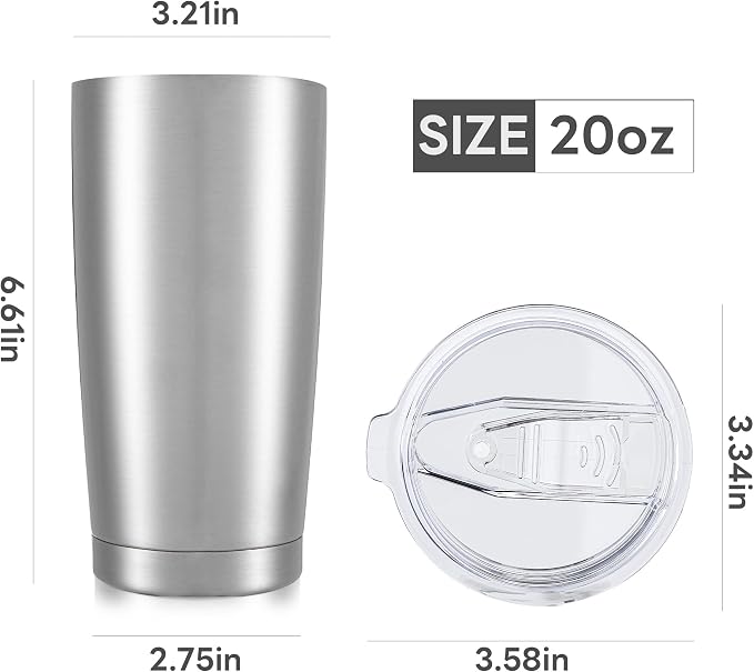 20 oz Tumbler with Lid Stainless Steel Double Wall Vacuum Insulated Tumblers Powder Coated Cups Travel Mug Keep Drinks Cold and Hot, Stainless Steel - Image 7