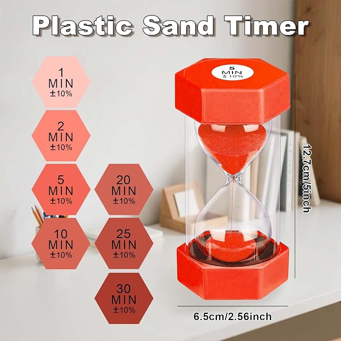 20 Minute Hourglass Sand Timer, Plastic Hexagon Hourglass Sand Clock 20 Min - Image 5