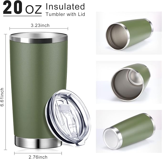 Sieral 36 Pack Stainless Steel Tumblers Bulk with Lids Double Wall Vacuum Insulated Coffee Cups Blank leakproof Powder Coated Tumblers for Engraving Wedding Graduation Party Favors(20 oz,Army Green) - Image 2