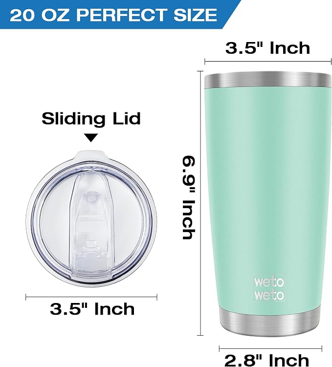 WETOWETO 20oz Tumbler, Stainless Steel Vacuum Insulated Water Coffee Tumbler Cup, Double Wall Powder Coated Spill-Proof Travel Mug Thermal Cup for Home Outdoor (Light Green, 1 Pack) - Image 3