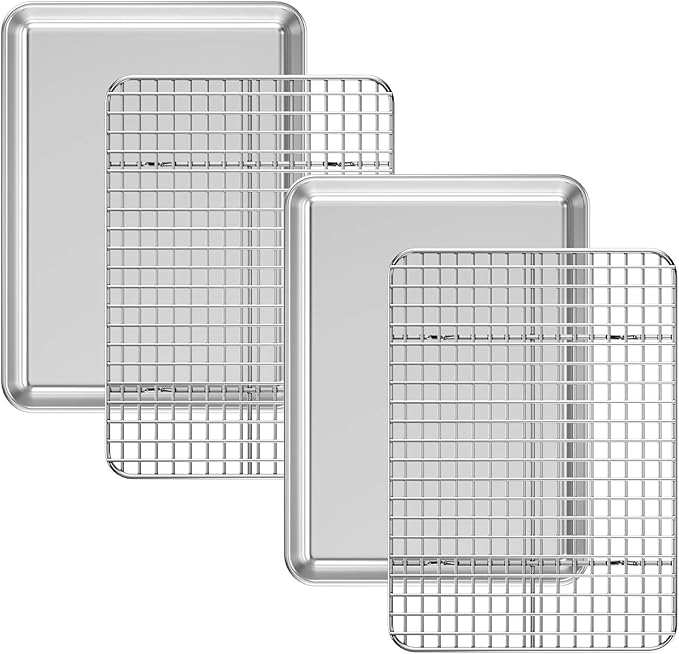 Baking Sheet with Cooling Rack Set, Deedro Stainless Steel Cookie Half Sheets by Deedro