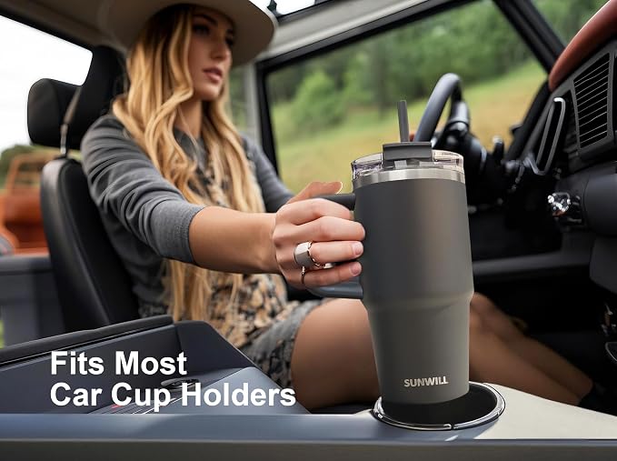 SUNWILL Coffee Tumbler with Handle, 20 oz Travel Mug with Lid and Straw Insulated, Stainless Steel Cup Leak Proof for Travel & Outdoor, Cupholder Friendly, Powder Coated Charcoal - Image 6