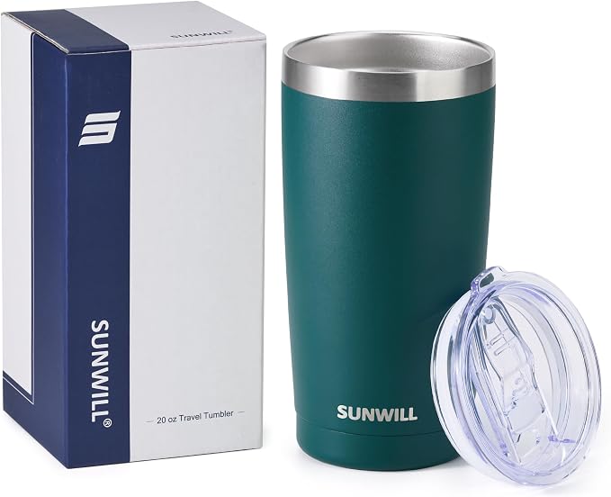 SUNWILL Travel Coffee Tumbler 20 oz, Insulated Mug with Lid, Stainless Steel Cup for Outdoor, Powder Coated Dark Green - Image 5
