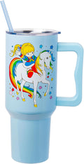 Silver Buffalo Rainbow Brite Featuring Starlite Stars Double Walled Stainless Steel Tumbler with Handle and Straw, Fits in Standard Cup Holder, 40 Ounces by SilverBuffalo