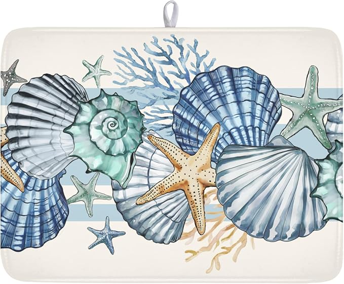 Summer Sea Shell Drying Mat 24x18 Inch, Starfish Drying Mat by Trongr
