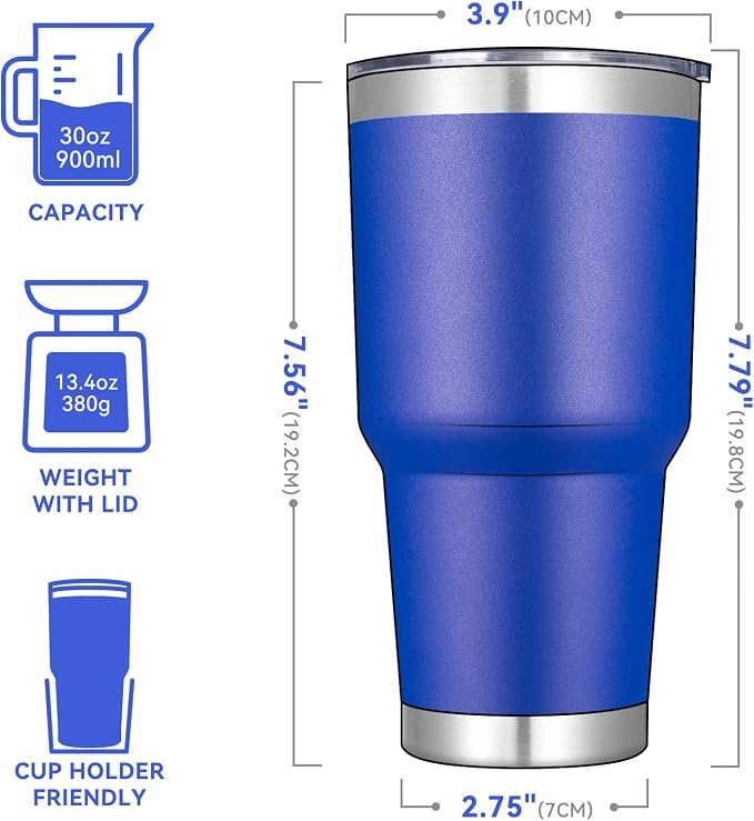 DOMICARE 30 oz Tumbler with Lid and Straw, Stainless Steel Tumblers Bulk, Insulated Vacuum Double Wall Travel Coffee Mug, Durable Powder Coated Tumbler Cups (Dark Blue, 12) - Image 2