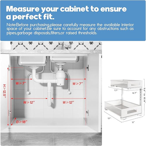 1 Pack 17IN Depth Under Sink Storage Organizer, Large 2-Tier Elegant Mesh Pull - Image 2