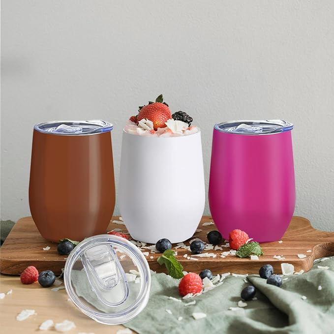 YOUKE OLA 18 Pack Stainless Steel Wine Tumbler with lid, 12oz Insulated Wine Tumbler Stemless Double Wall Vacuum Wine Glass Coffee Tumbler Bulk for Coffee, Wine, Cocktails, Champaign, 18 Colors - Image 4