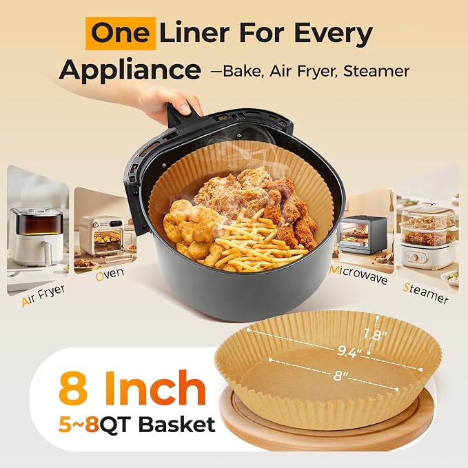 Vailnd Air Fryer Liners Disposable, 305 PCS 8" Round Air Fryer Paper Liners - Image 3