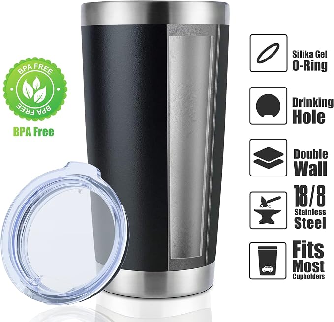 DOMICARE 20oz Stainless Steel Tumbler Bulk with Lid, Double Wall Vacuum Insulated Travel Mug, Powder Coated Coffee Cup, Powder Black, 12 Pack - Image 2