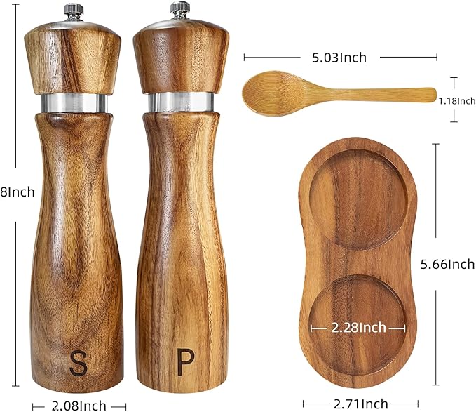 Wooden Salt and Pepper Grinder Set:Pepper Grinder Manual, Adjustable Coarseness - Image 5