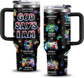 Christian Gamer Gifts, 40 Oz God Says I Am Tumbler With Handle, Christian Gifts for Men/Boys, Inspirational Religious Birthday Gift for Game Lover Bible Verse Cup, Gaming Gift For Gamer Tumbler by NIAXAUYT