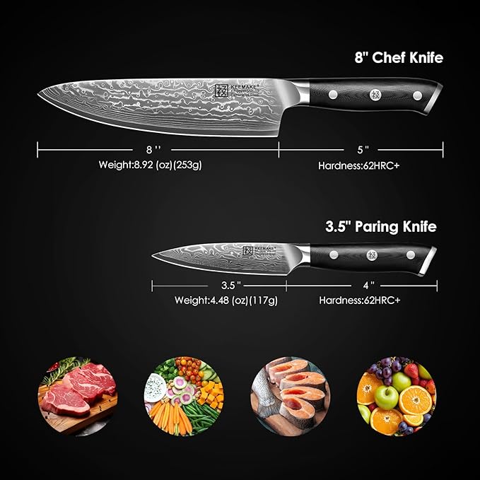 KEEMAKE Damascus Kitchen Knife Set, Elegant Box - Image 2