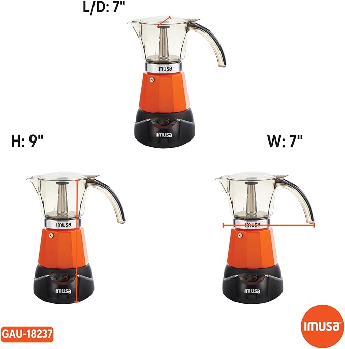 IMUSA 6 or 3 Cup Electric Espresso Maker with Cool-Touch Handle, Orange - Image 7