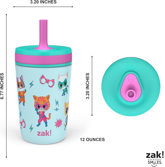 Zak Designs SuperKitties Kelso Toddler Cups For Travel or At Home, 12oz Vacuum Insulated Stainless Steel Sippy Cup With Leak-Proof Design is Perfect For Kids (Ginny, Sparks, Buddy, Bitsy) - Image 10